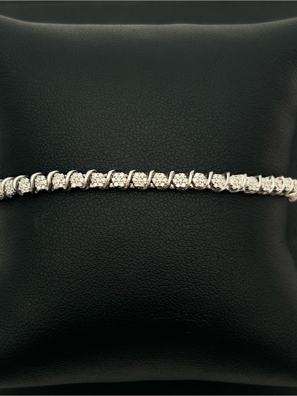 Sterling Silver Crystal “S” Pattern Tennis Bracelet - Picture 2 of 6